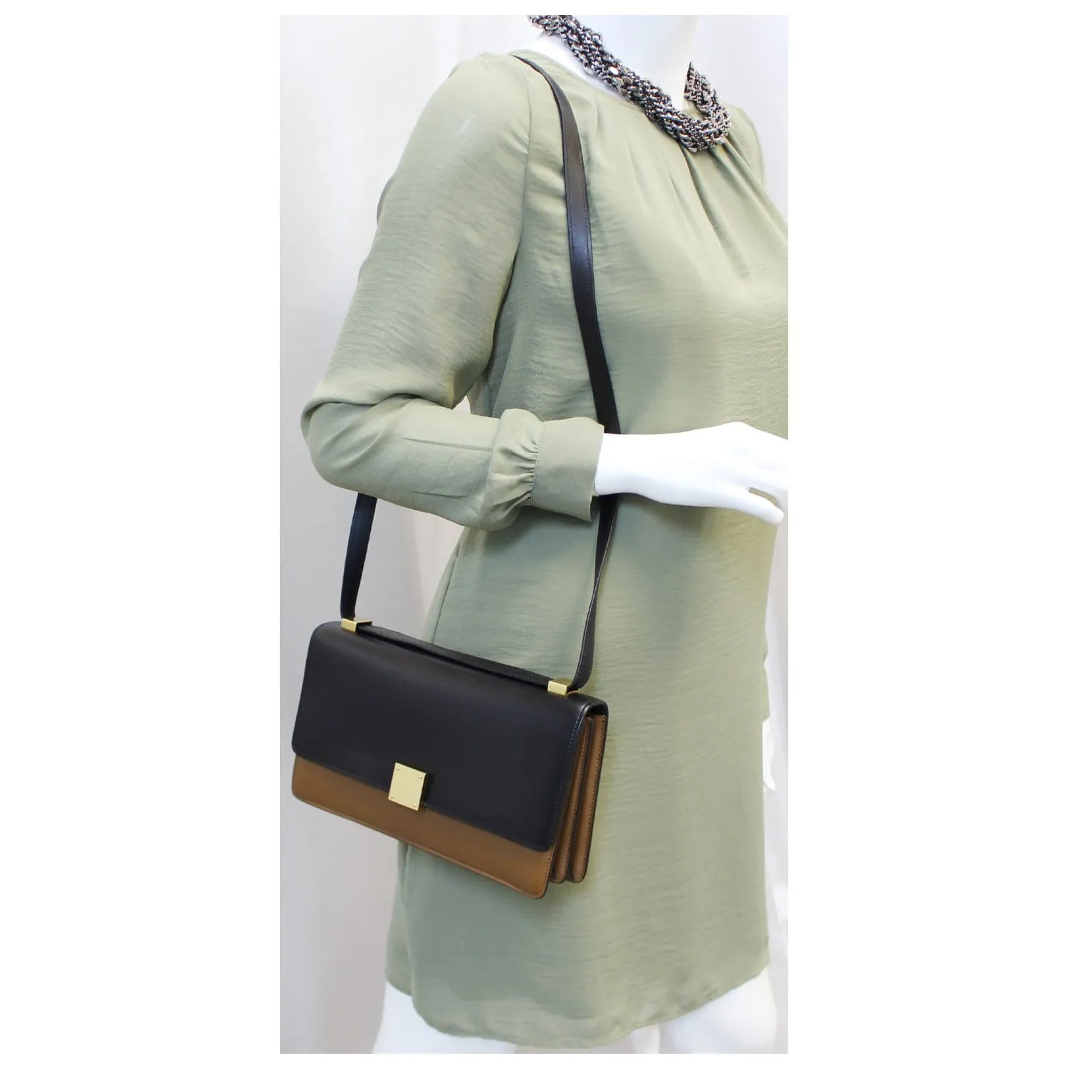 CELINE Bicolor Calfskin Leather Medium Case Shoulder Bag