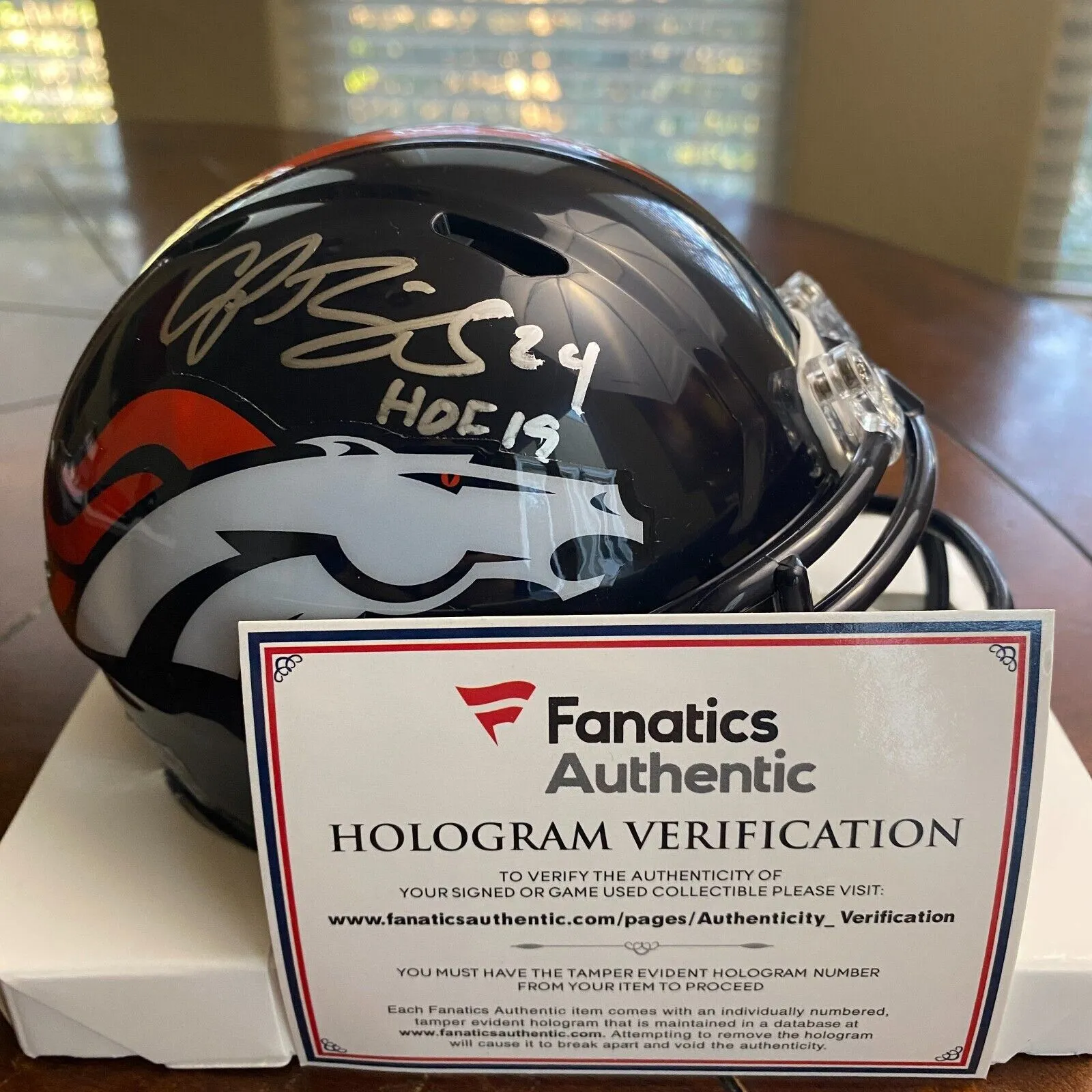 Champ Bailey HOF Autographed Signed Denver Broncos Mini Helmet HOF 19 Fanatics