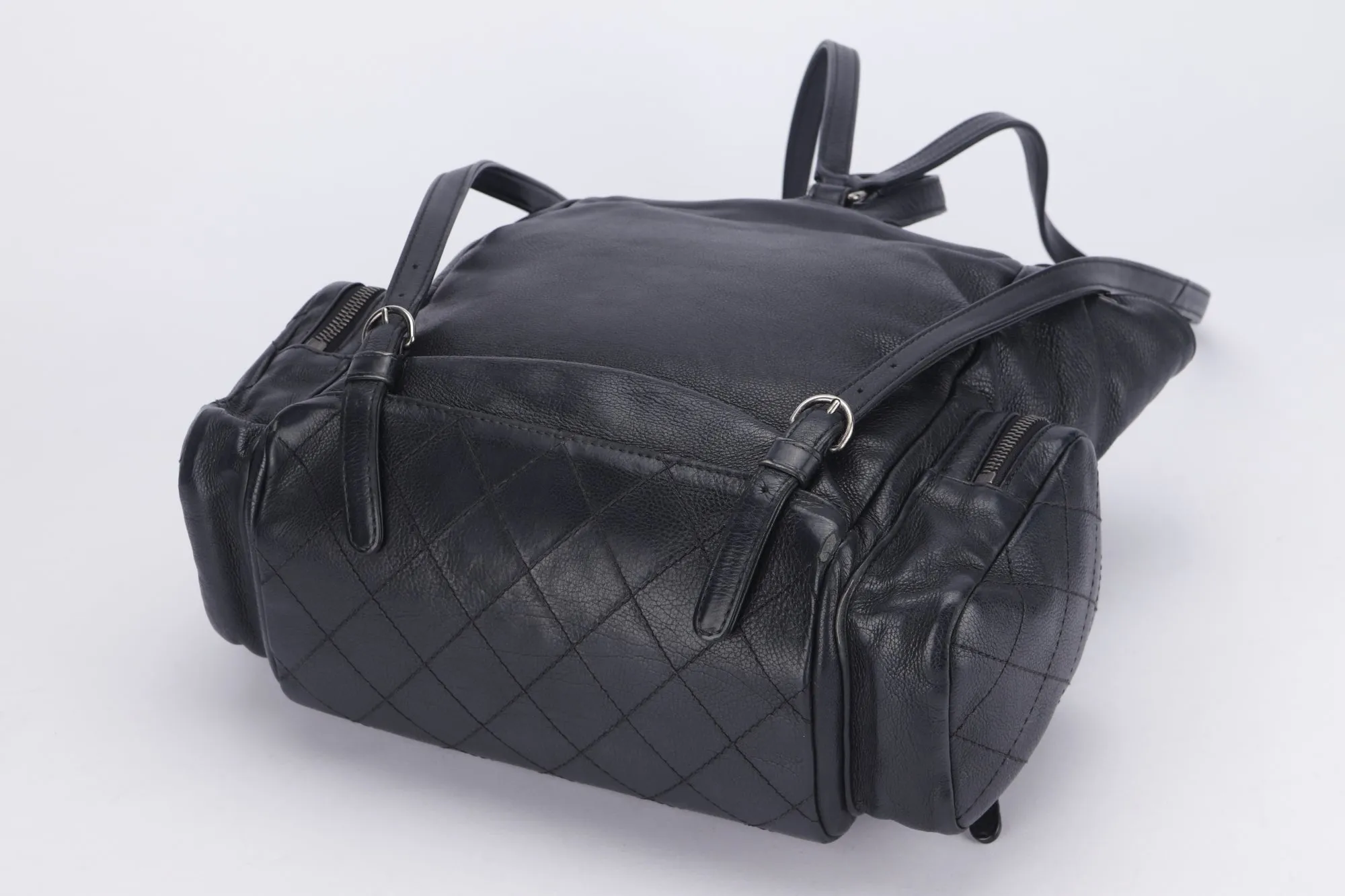 CHANEL BLACK CALFSKIN BACKPACK (2396XXXX), SILVER HARDWARE, WITH CARD, NO HOLOGRAM & DUST COVER