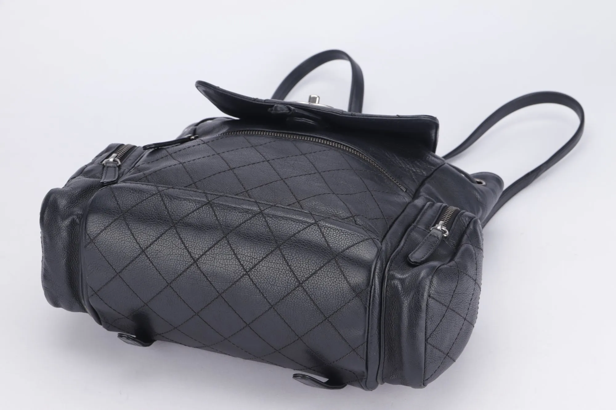 CHANEL BLACK CALFSKIN BACKPACK (2396XXXX), SILVER HARDWARE, WITH CARD, NO HOLOGRAM & DUST COVER