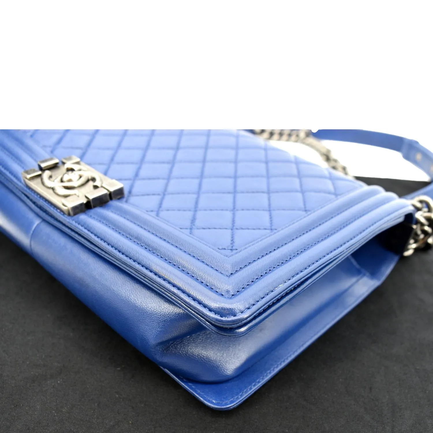 CHANEL Boy Flap Calf Leather Crossbody Bag Blue