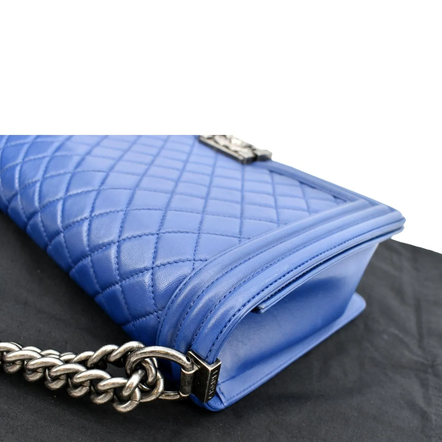 CHANEL Boy Flap Calf Leather Crossbody Bag Blue