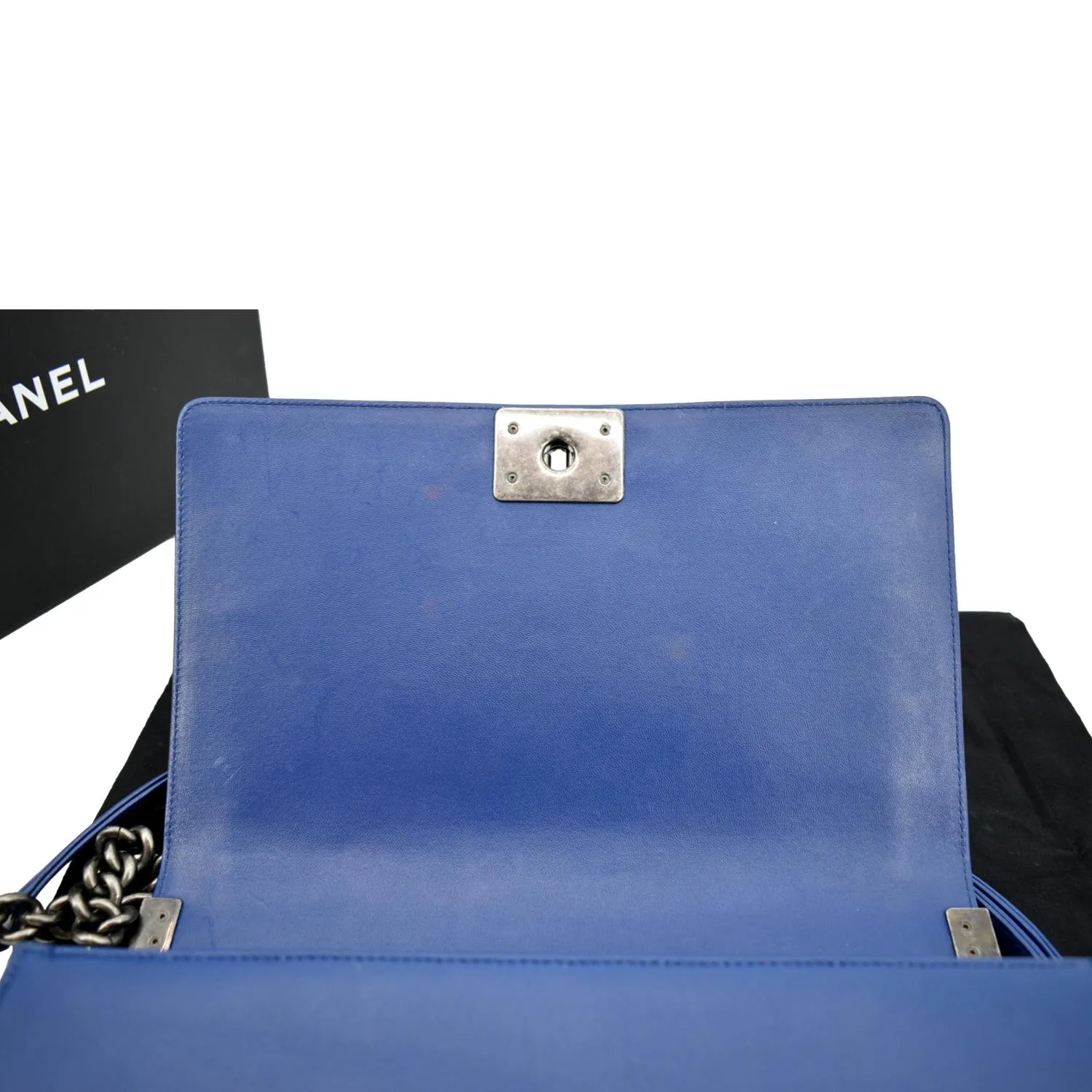 CHANEL Boy Flap Calf Leather Crossbody Bag Blue