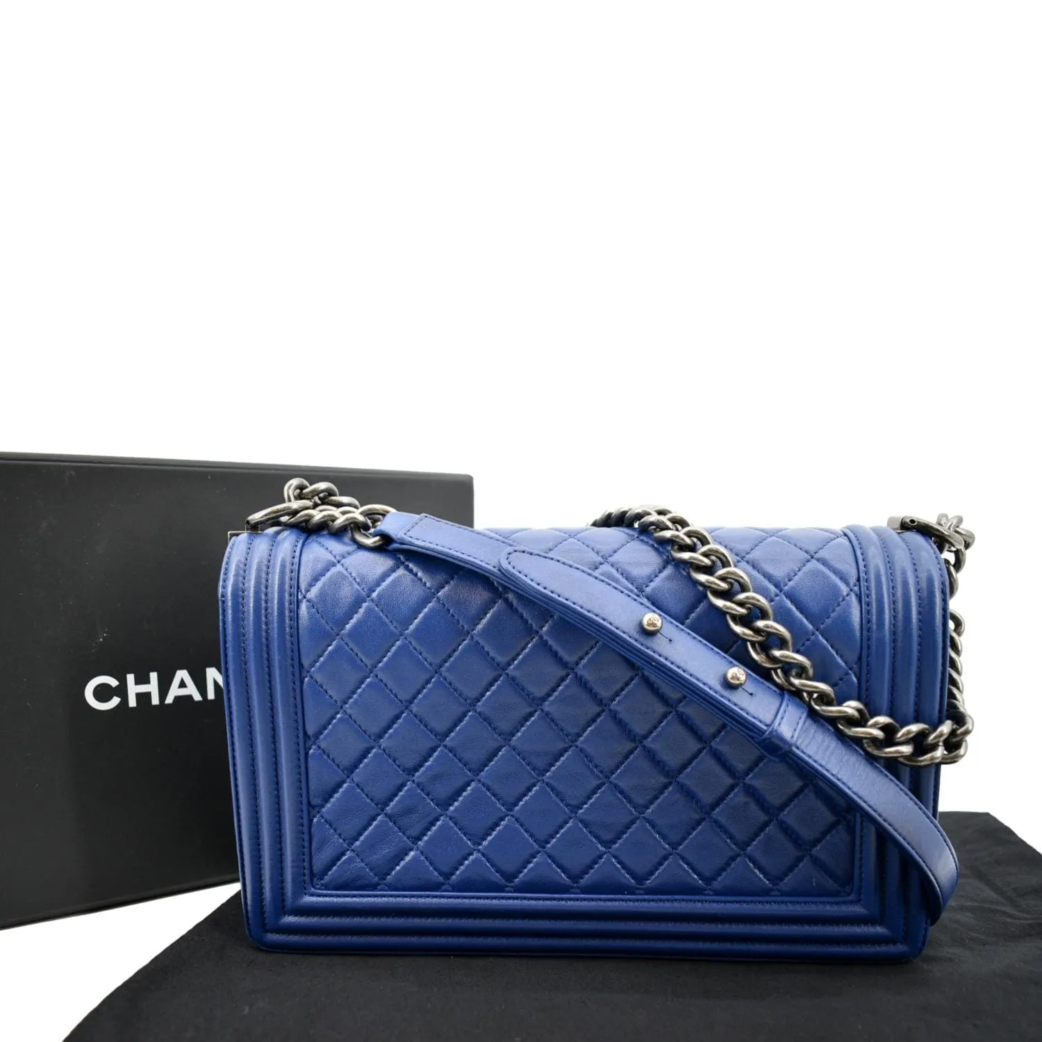 CHANEL Boy Flap Calf Leather Crossbody Bag Blue