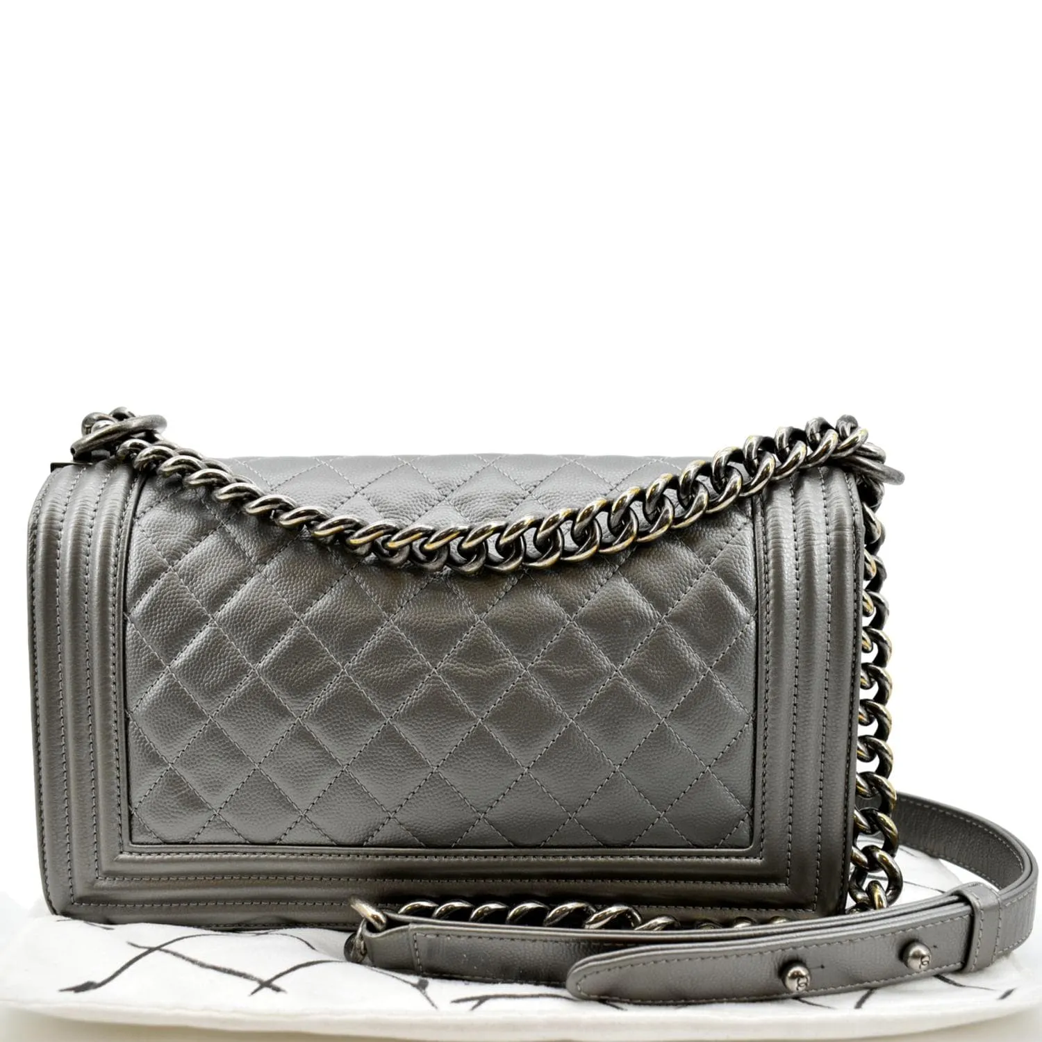 CHANEL Boy Flap Caviar Leather Crossbody Bag Grey