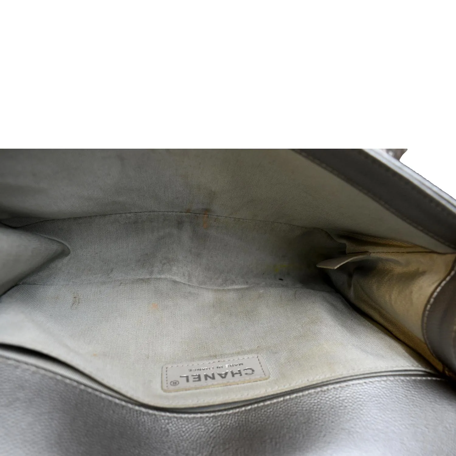 CHANEL Boy Flap Caviar Leather Crossbody Bag Grey