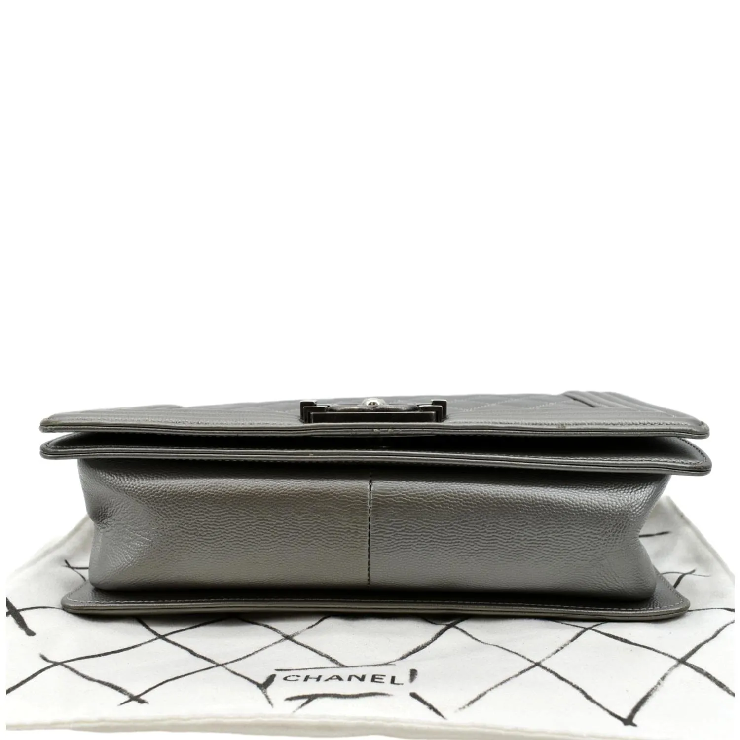CHANEL Boy Flap Caviar Leather Crossbody Bag Grey