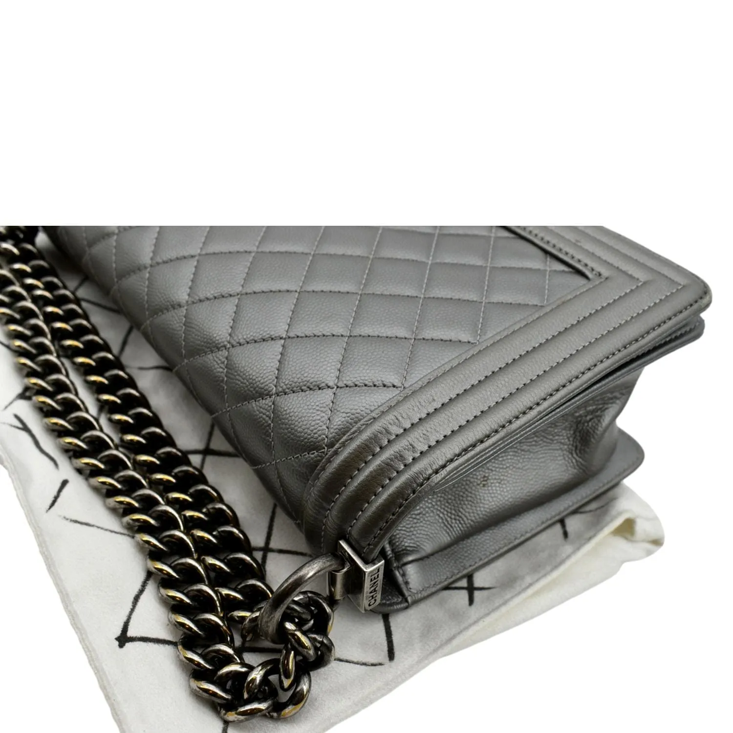 CHANEL Boy Flap Caviar Leather Crossbody Bag Grey