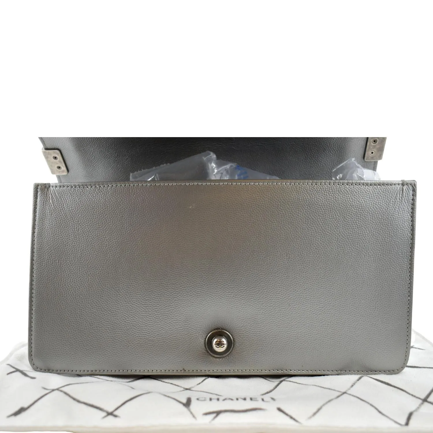 CHANEL Boy Flap Caviar Leather Crossbody Bag Grey