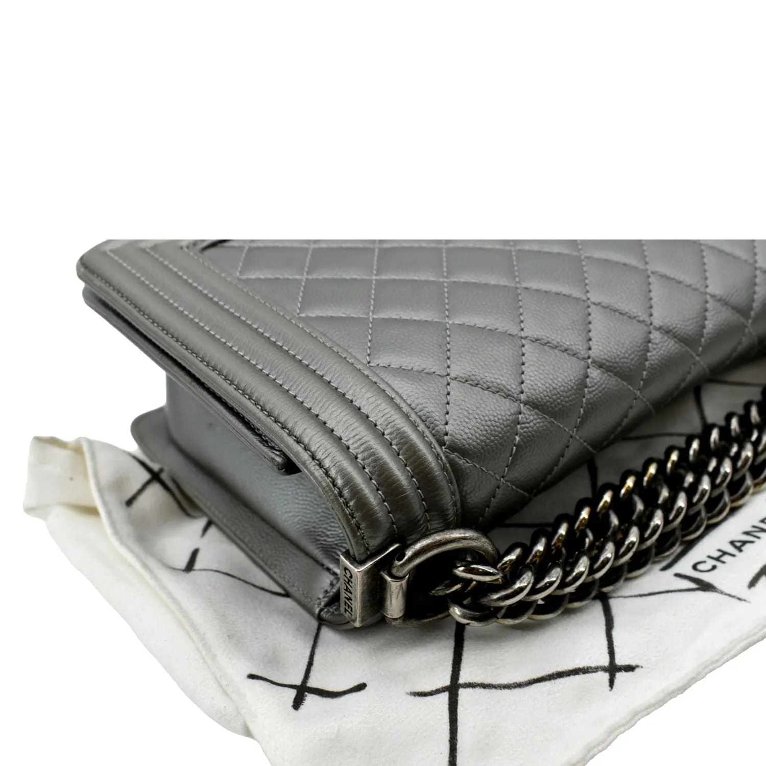 CHANEL Boy Flap Caviar Leather Crossbody Bag Grey