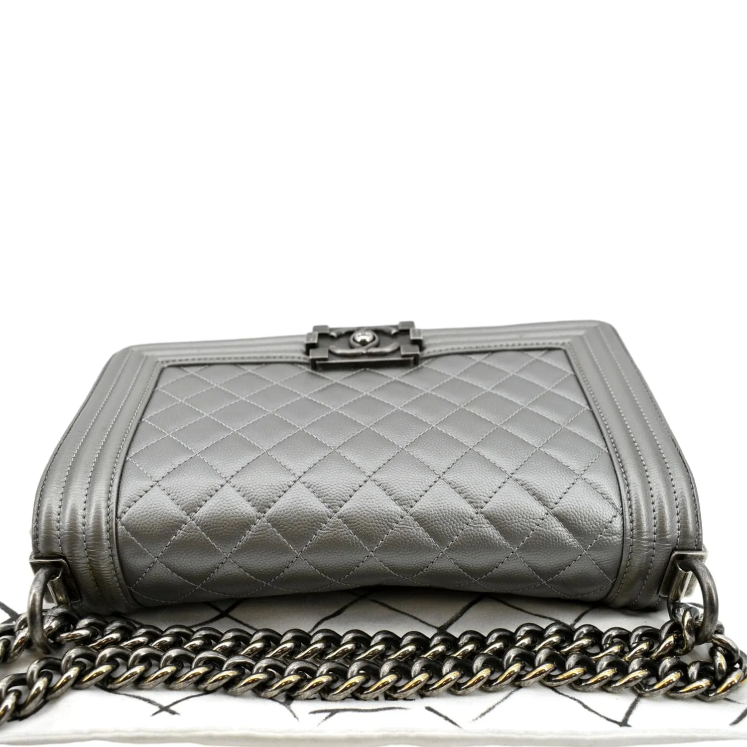 CHANEL Boy Flap Caviar Leather Crossbody Bag Grey