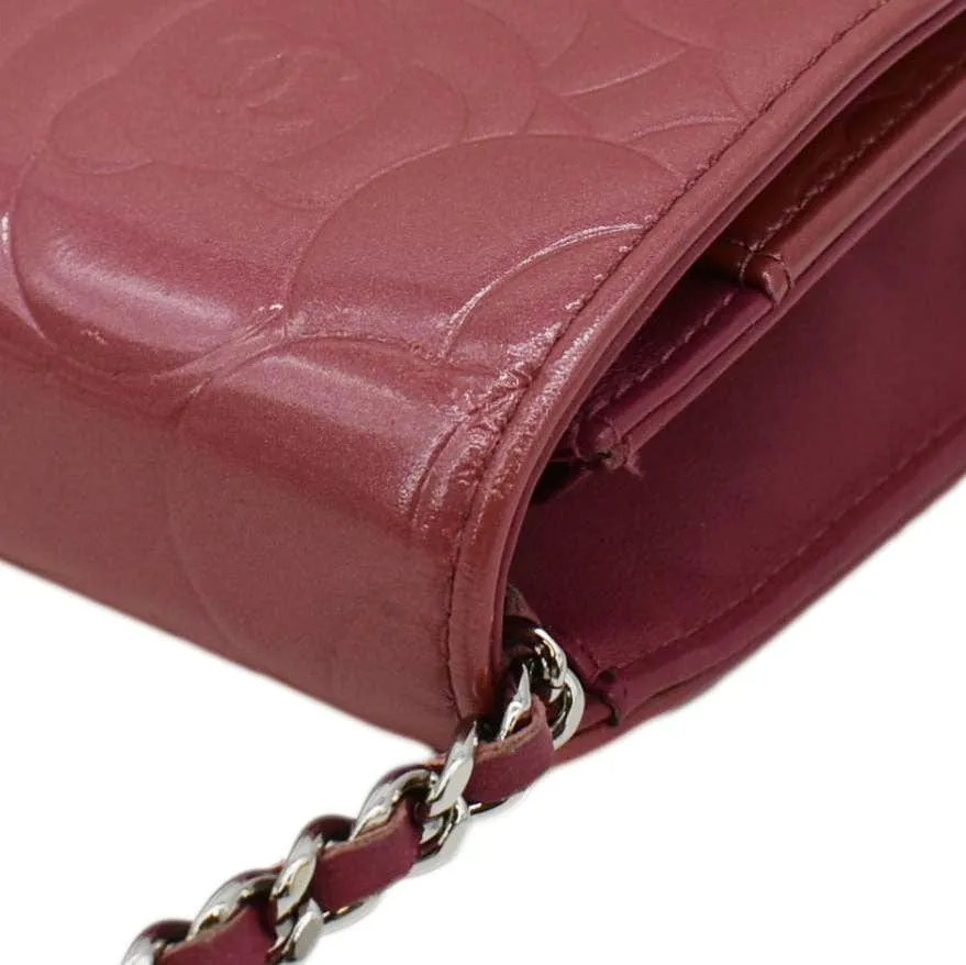 CHANEL Camellia Wallet On Chain Leather Crossbody Bag Pink