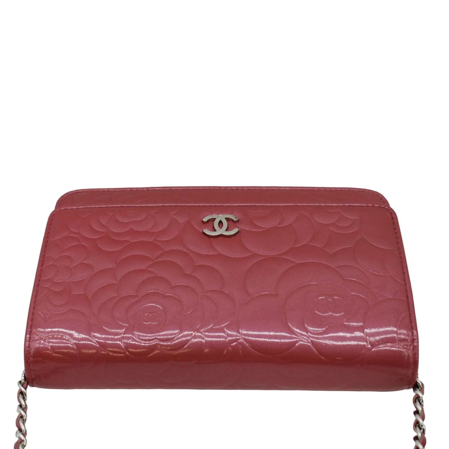 CHANEL Camellia Wallet On Chain Leather Crossbody Bag Pink
