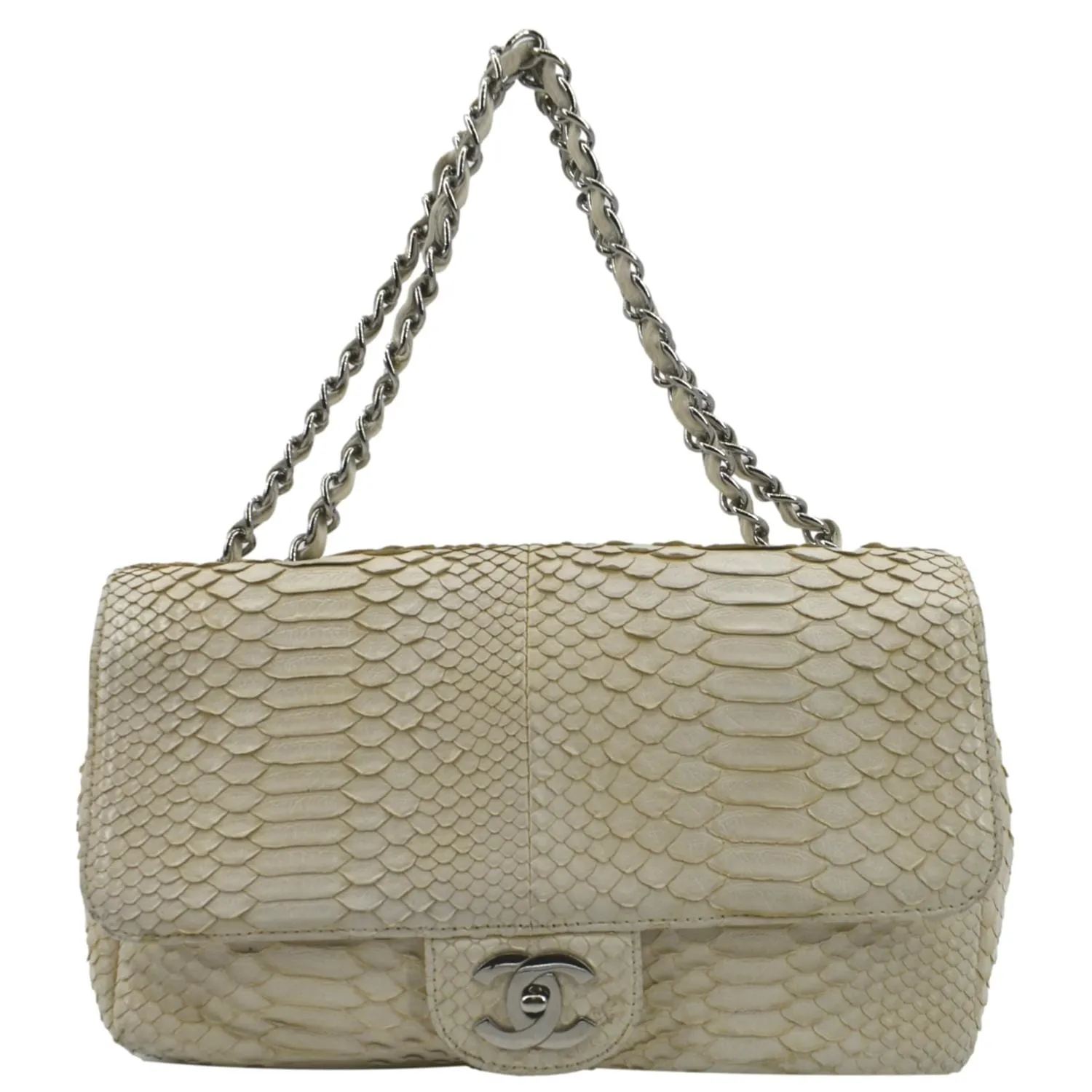 CHANEL Flap Python Leather Crossbody Bag Ivory