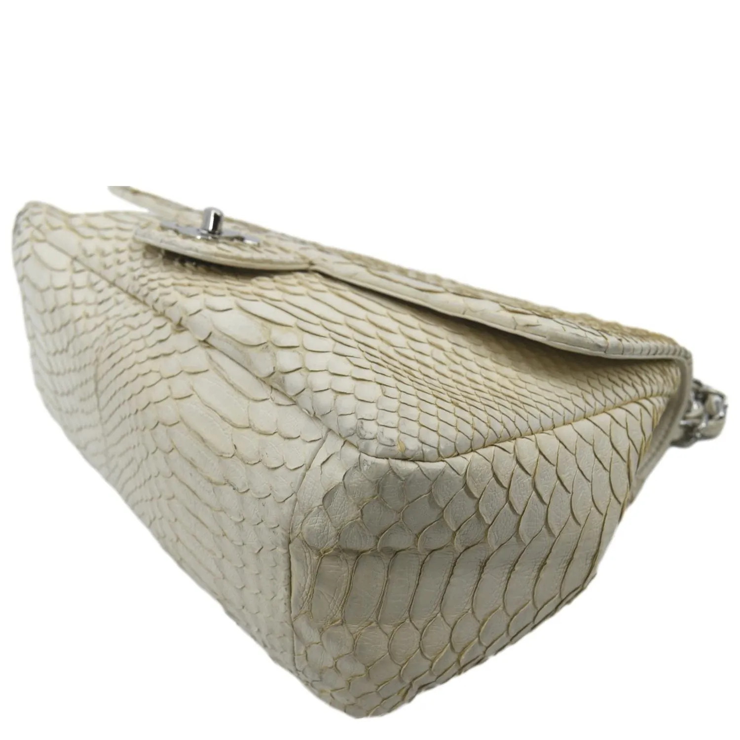 CHANEL Flap Python Leather Crossbody Bag Ivory