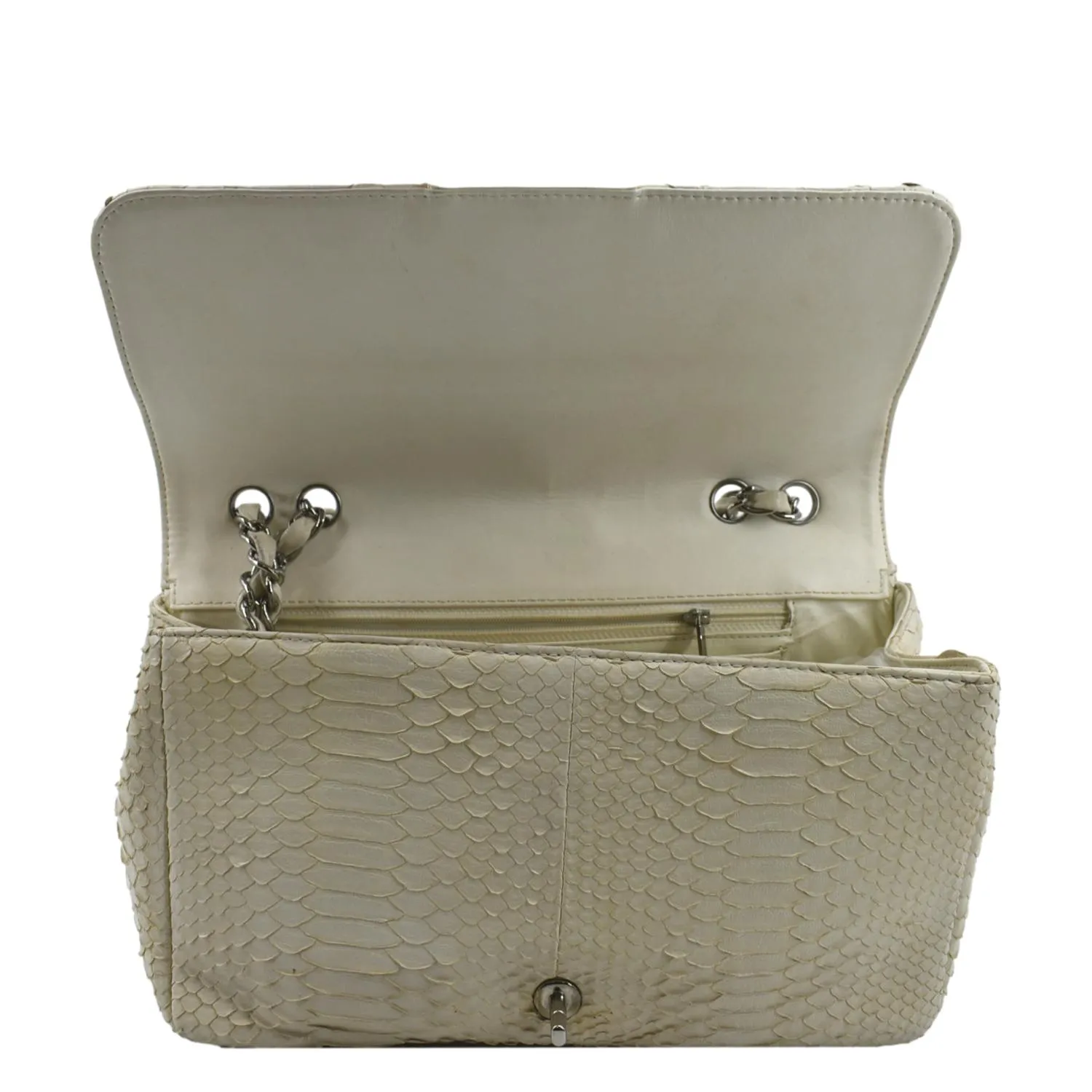 CHANEL Flap Python Leather Crossbody Bag Ivory