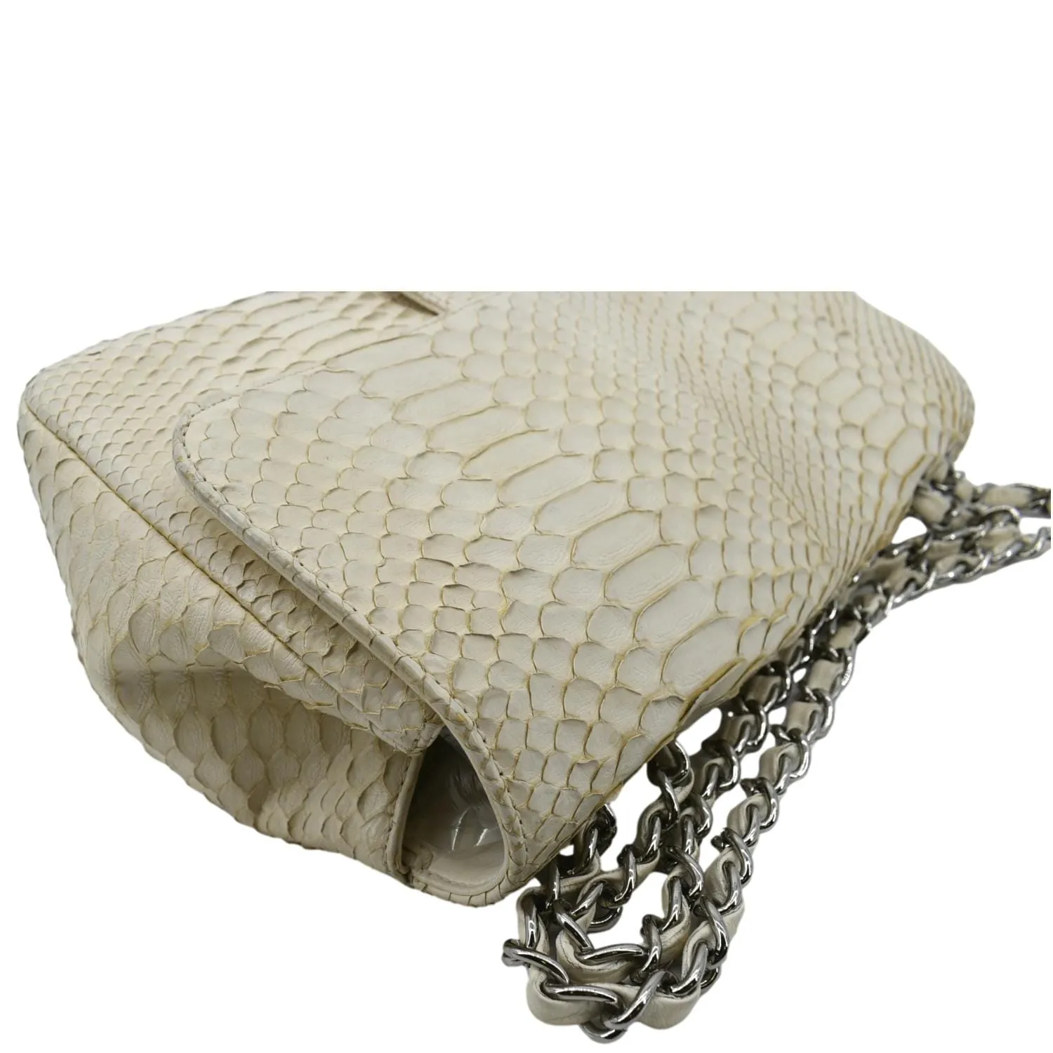 CHANEL Flap Python Leather Crossbody Bag Ivory