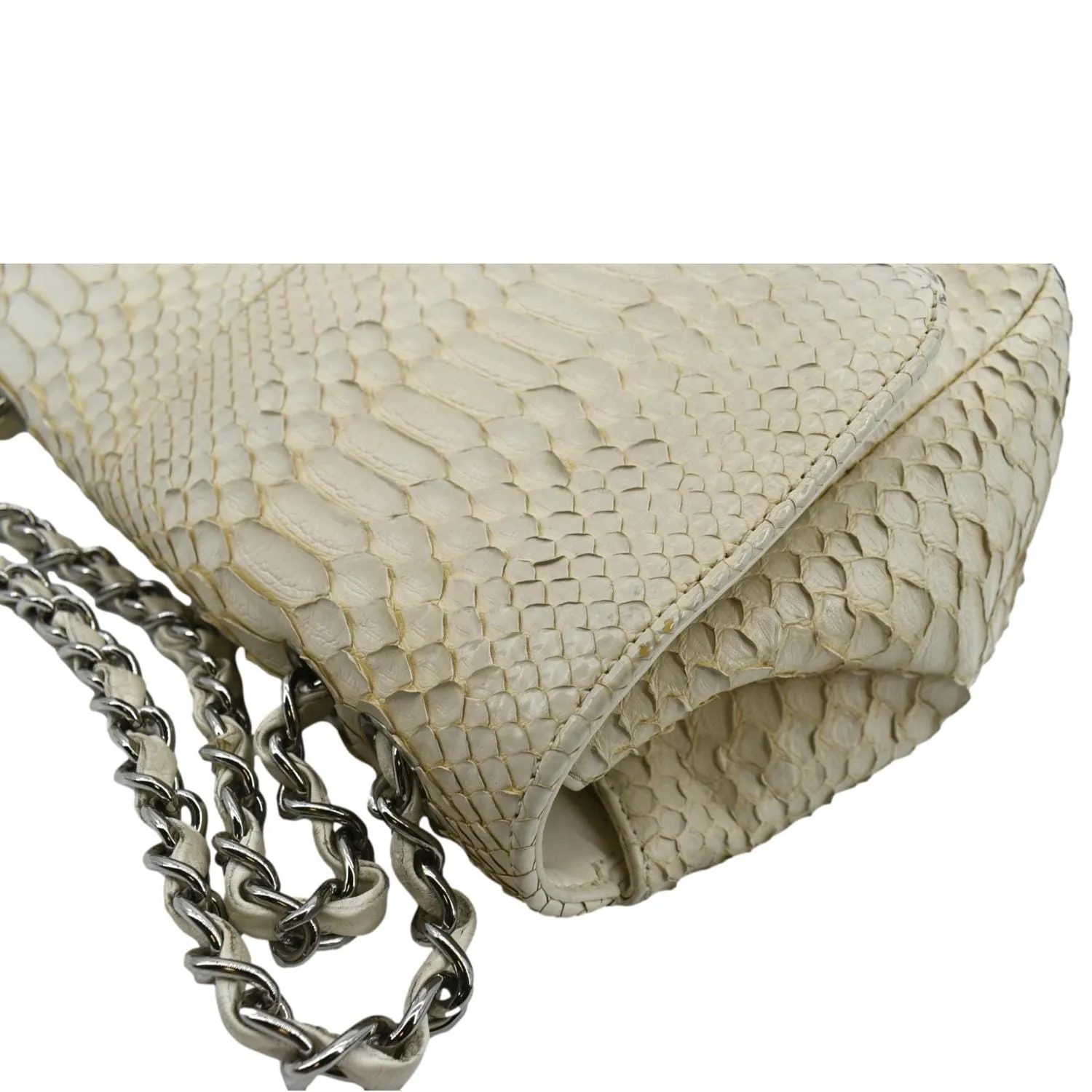 CHANEL Flap Python Leather Crossbody Bag Ivory