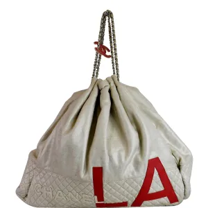 CHANEL LA Large Jersey Quilted Hobo Shoulder Bag White