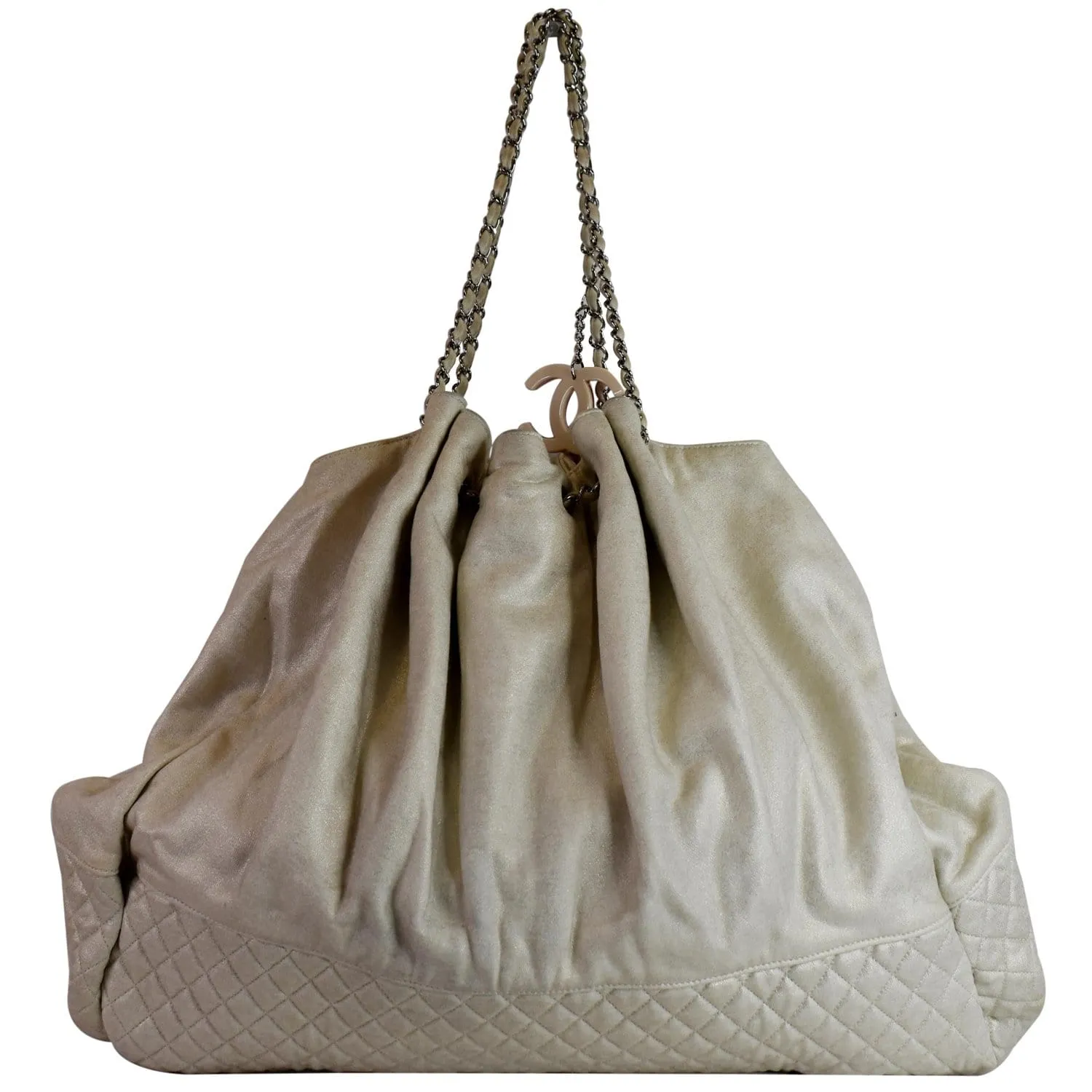 CHANEL LA Large Jersey Quilted Hobo Shoulder Bag White