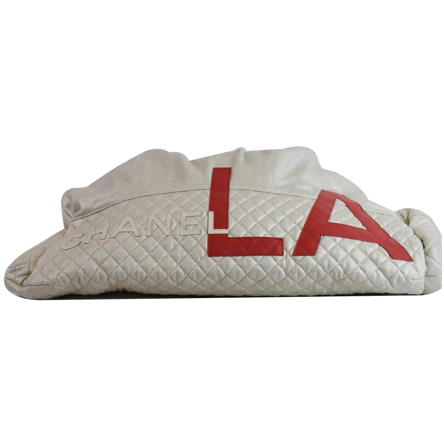 CHANEL LA Large Jersey Quilted Hobo Shoulder Bag White