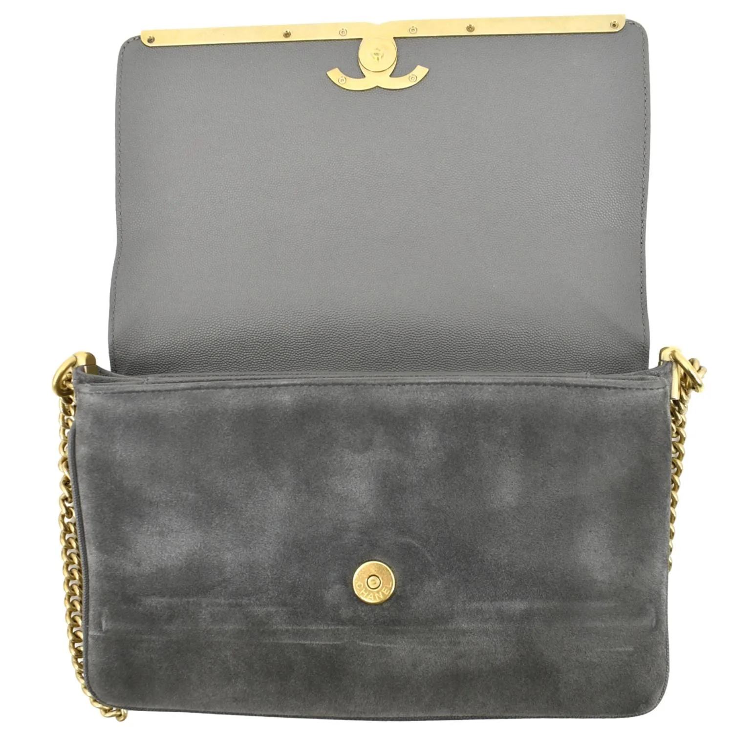 CHANEL Lady Coco Flap Suede Caviar Leather Crossbody Bag Gray