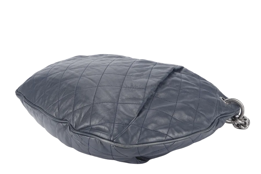 CHANEL PLEATS HOBO BAG (1673xxxx) LARGE BLUE QUILTED CALFSKIN SILVER HARDWARE NO DUST COVER