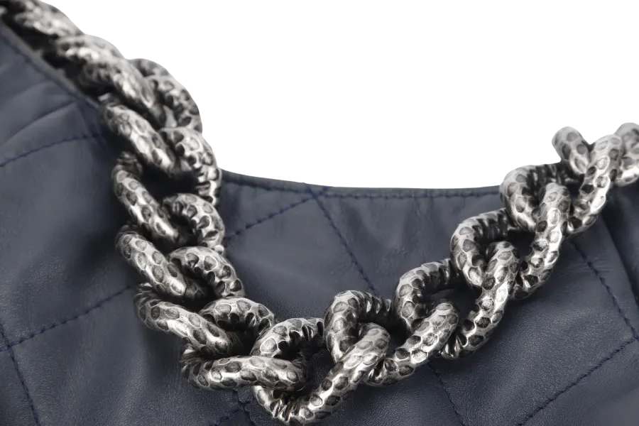 CHANEL PLEATS HOBO BAG (1673xxxx) LARGE BLUE QUILTED CALFSKIN SILVER HARDWARE NO DUST COVER