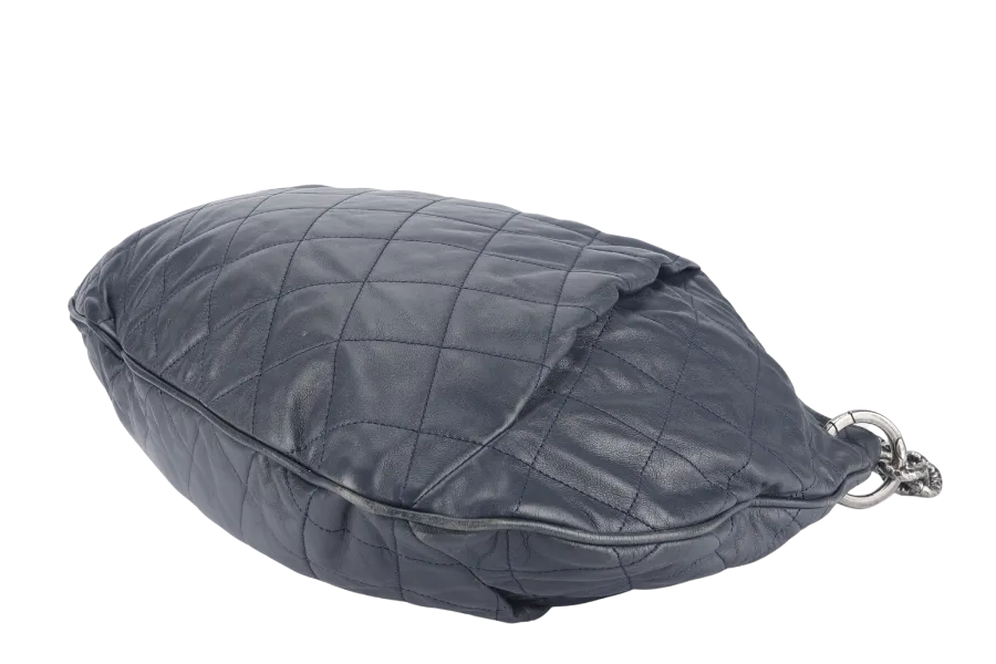 CHANEL PLEATS HOBO BAG (1673xxxx) LARGE BLUE QUILTED CALFSKIN SILVER HARDWARE NO DUST COVER