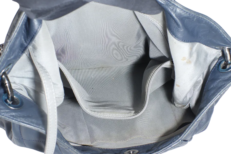 CHANEL PLEATS HOBO BAG (1673xxxx) LARGE BLUE QUILTED CALFSKIN SILVER HARDWARE NO DUST COVER