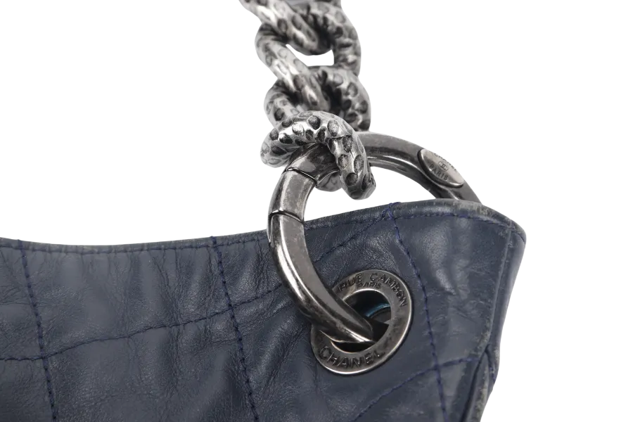CHANEL PLEATS HOBO BAG (1673xxxx) LARGE BLUE QUILTED CALFSKIN SILVER HARDWARE NO DUST COVER