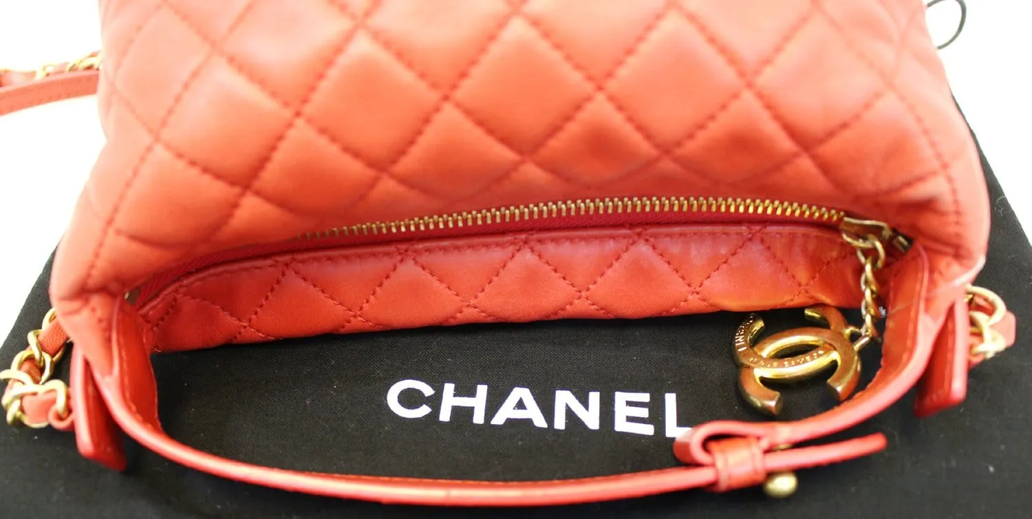 Chanel Red Quilted Lambskin Forever Small Hobo Bag