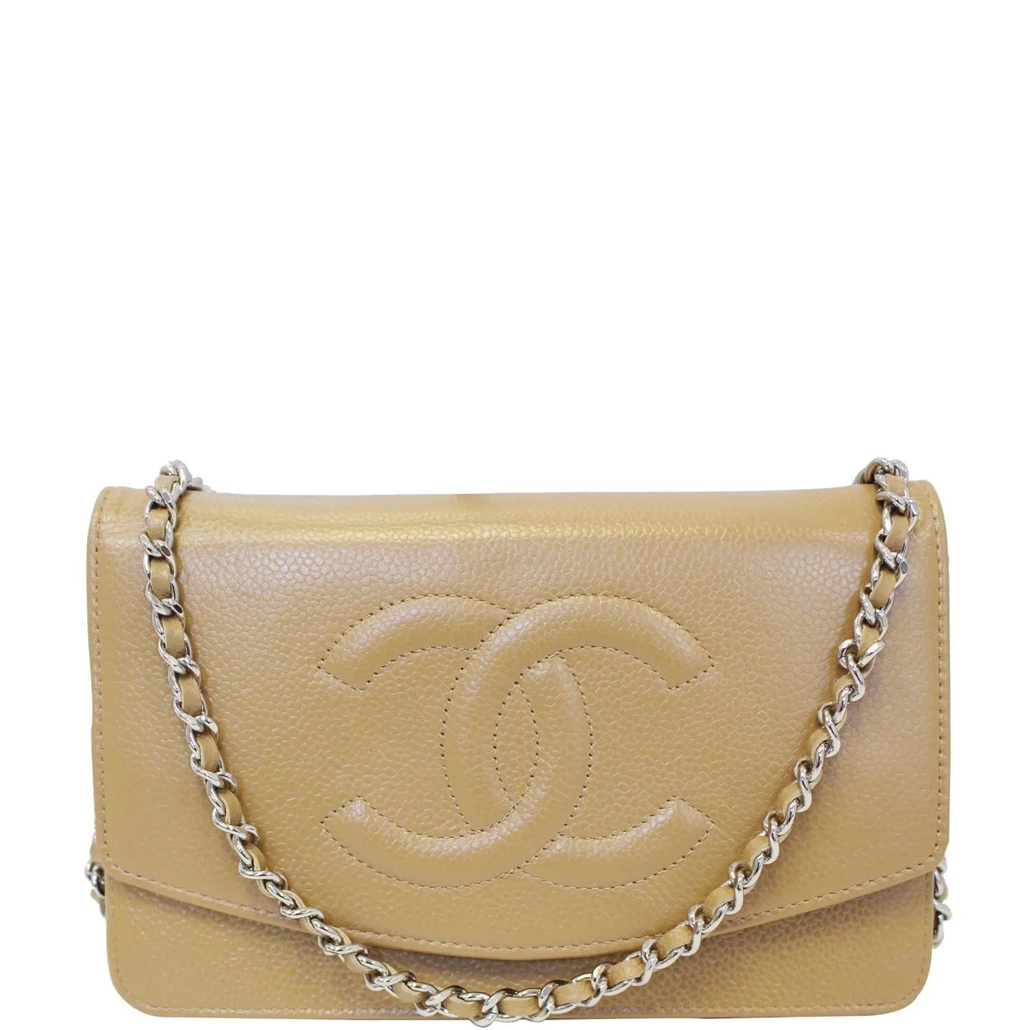 CHANEL Timeless WOC Caviar Leather Clutch Crossbody Bag Beige
