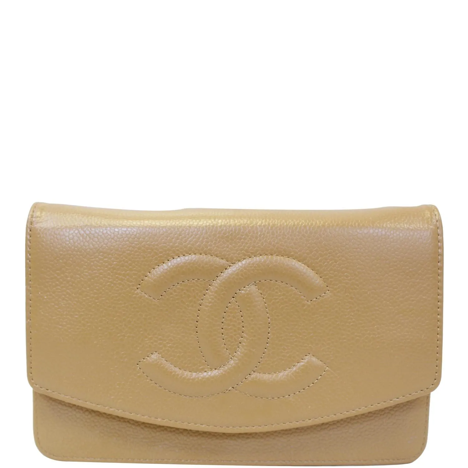 CHANEL Timeless WOC Caviar Leather Clutch Crossbody Bag Beige