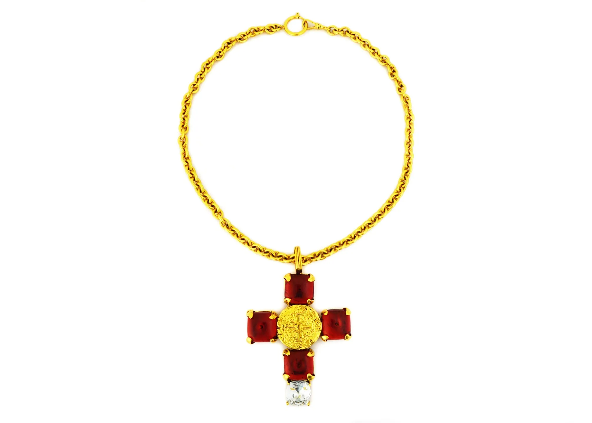 Chanel Vintage Rare Gripoix & Crystal Cross Necklace