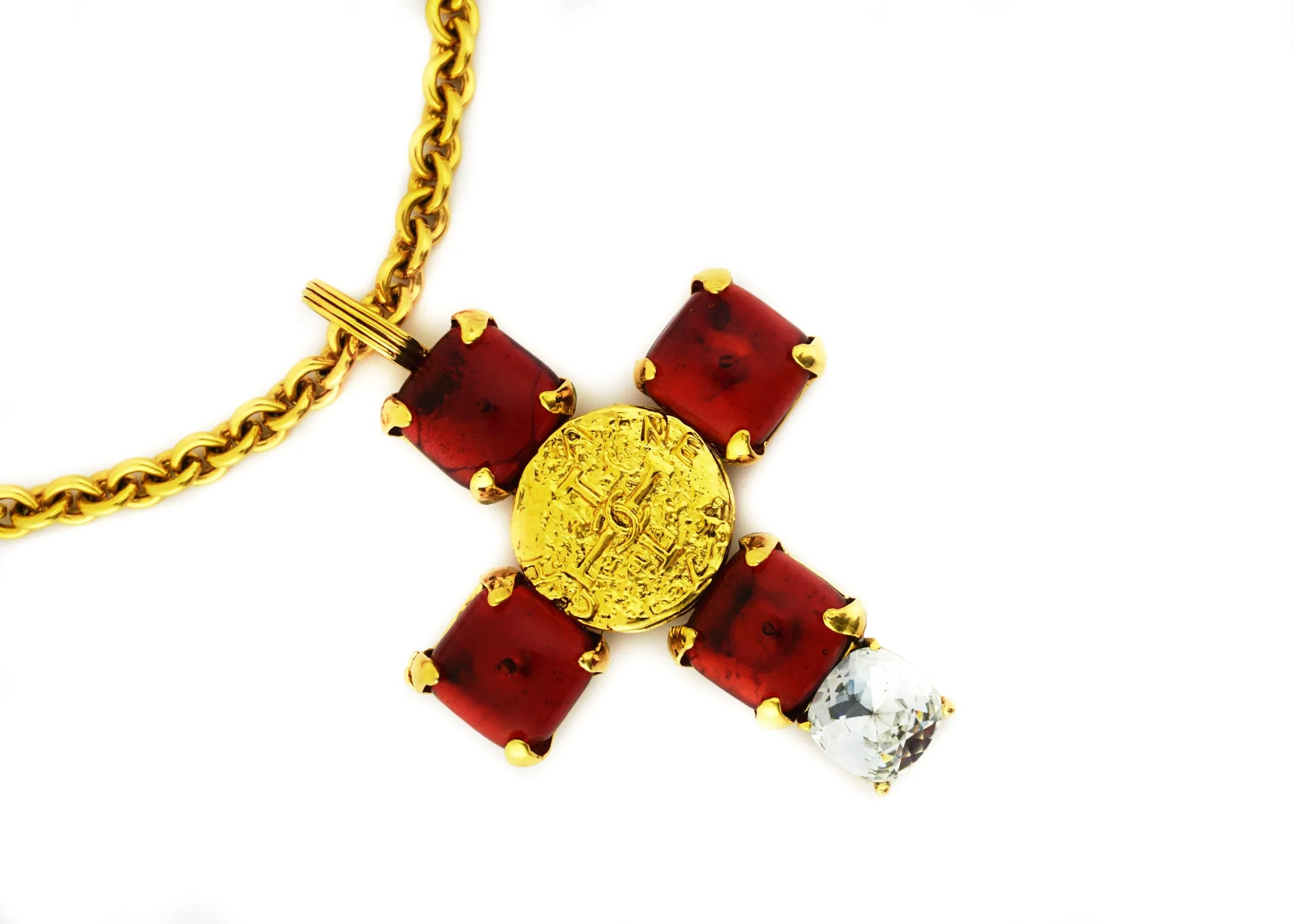 Chanel Vintage Rare Gripoix & Crystal Cross Necklace