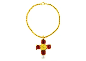 Chanel Vintage Rare Gripoix & Crystal Cross Necklace