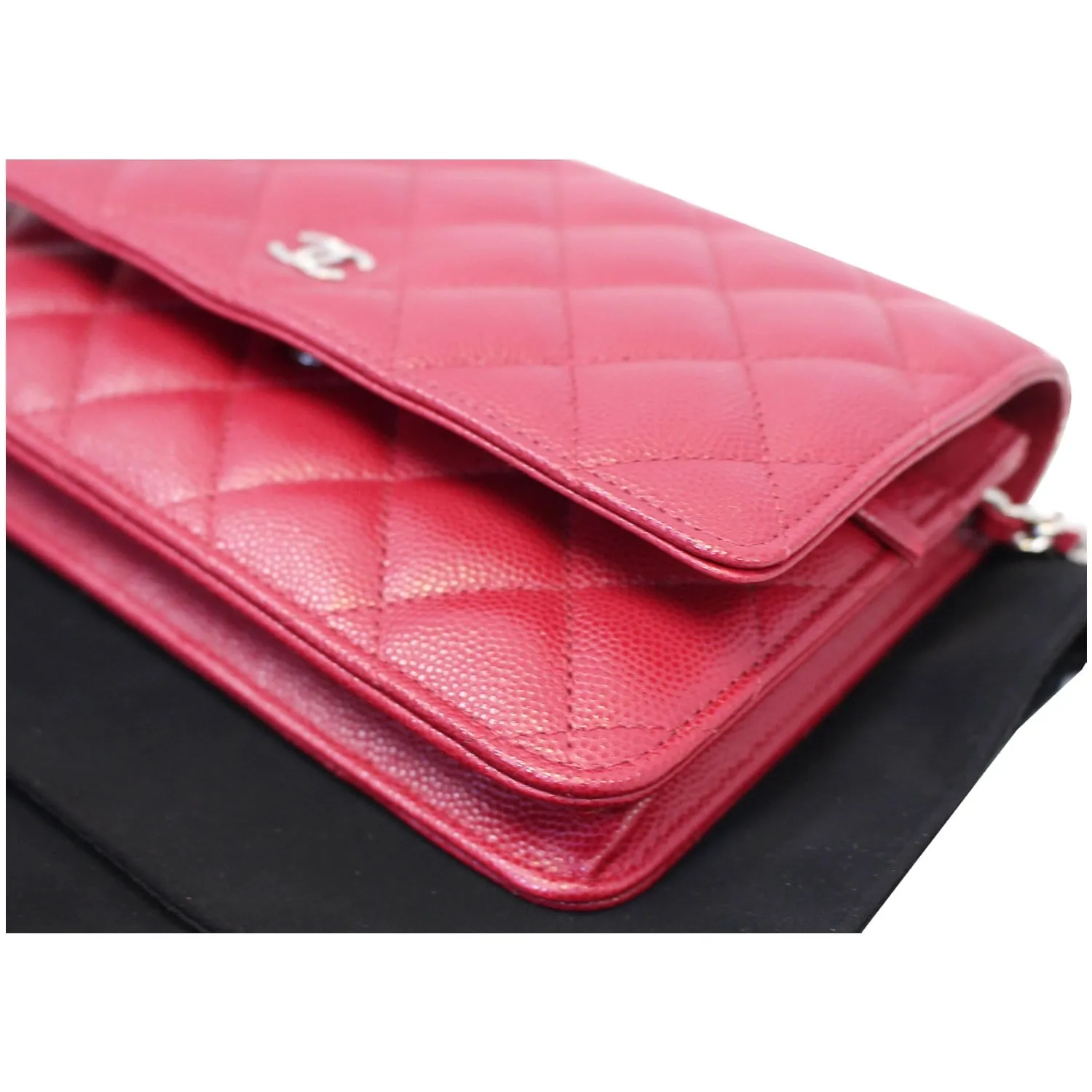 CHANEL Wallet On Chain WOC Caviar Leather Clutch Crossbody Bag Red