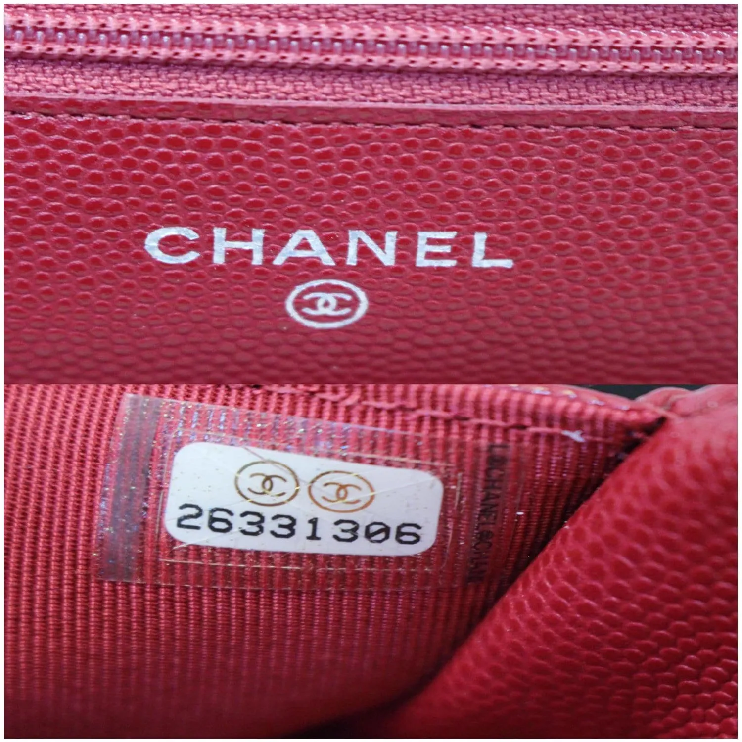 CHANEL Wallet On Chain WOC Caviar Leather Clutch Crossbody Bag Red