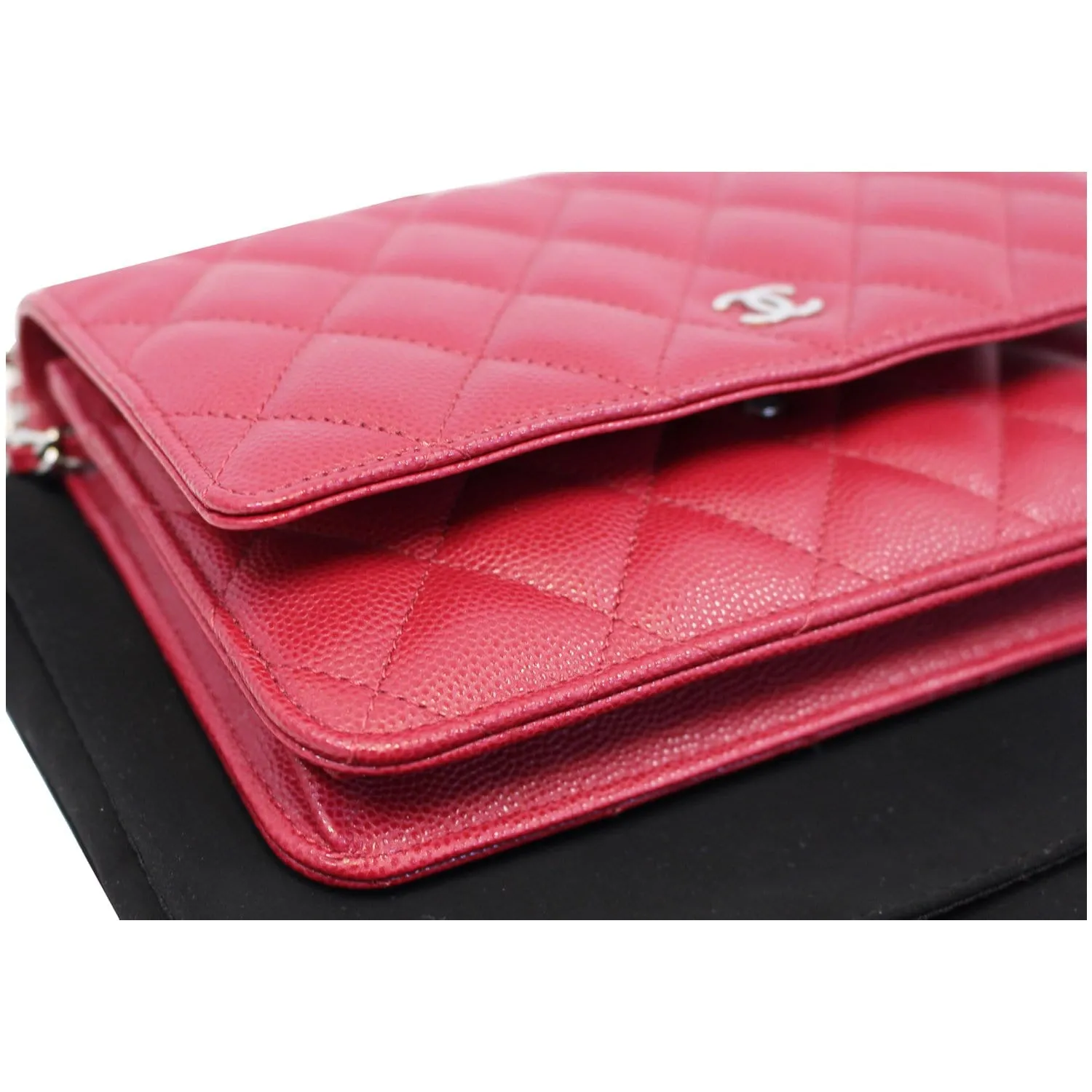 CHANEL Wallet On Chain WOC Caviar Leather Clutch Crossbody Bag Red
