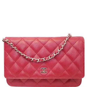 CHANEL Wallet On Chain WOC Caviar Leather Clutch Crossbody Bag Red