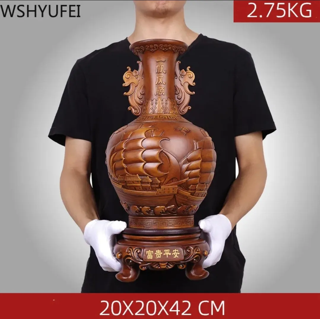 Chinese Feng Shui Lucky Wealth Vase Home/Office Decor Sculpture Craft Living Room TV Cabinet Fortune Ornament Housewarming Gift