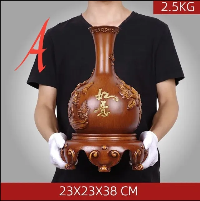 Chinese Feng Shui Lucky Wealth Vase Home/Office Decor Sculpture Craft Living Room TV Cabinet Fortune Ornament Housewarming Gift