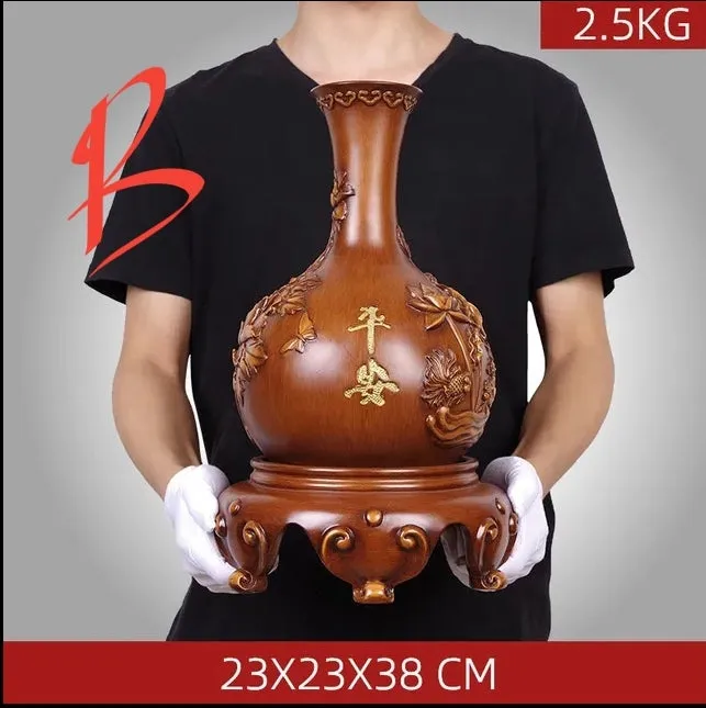 Chinese Feng Shui Lucky Wealth Vase Home/Office Decor Sculpture Craft Living Room TV Cabinet Fortune Ornament Housewarming Gift