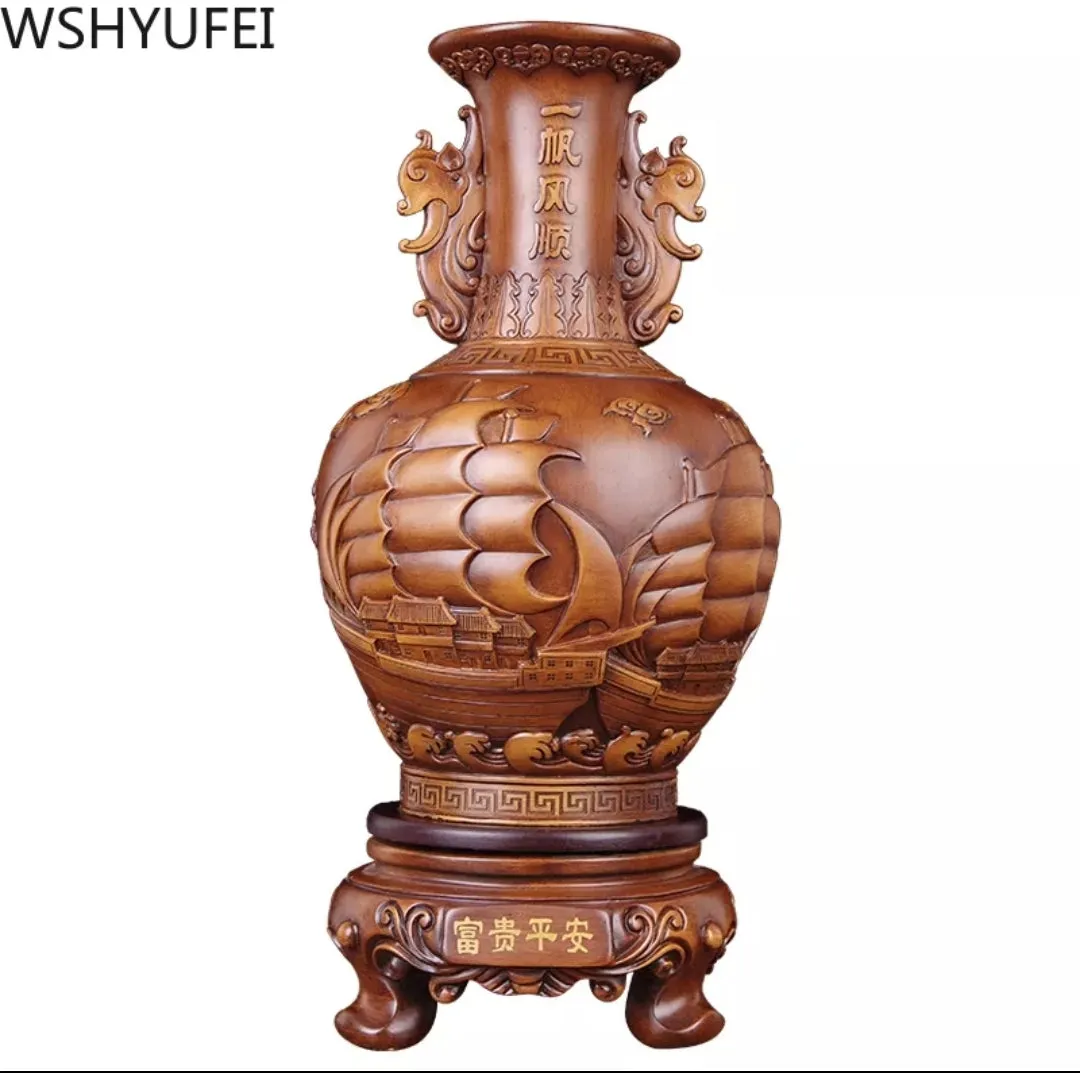 Chinese Feng Shui Lucky Wealth Vase Home/Office Decor Sculpture Craft Living Room TV Cabinet Fortune Ornament Housewarming Gift