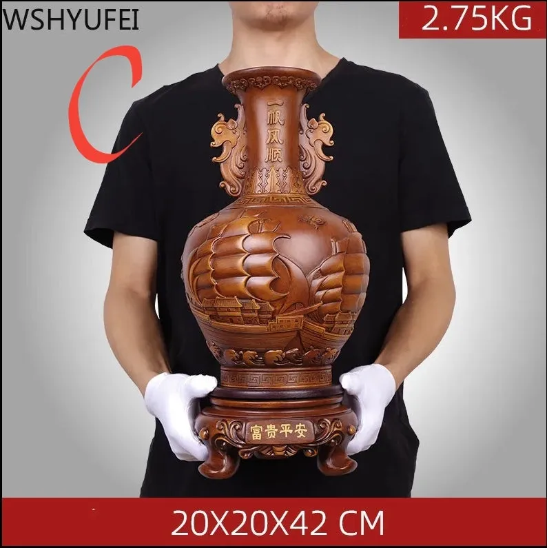 Chinese Feng Shui Lucky Wealth Vase Home/Office Decor Sculpture Craft Living Room TV Cabinet Fortune Ornament Housewarming Gift