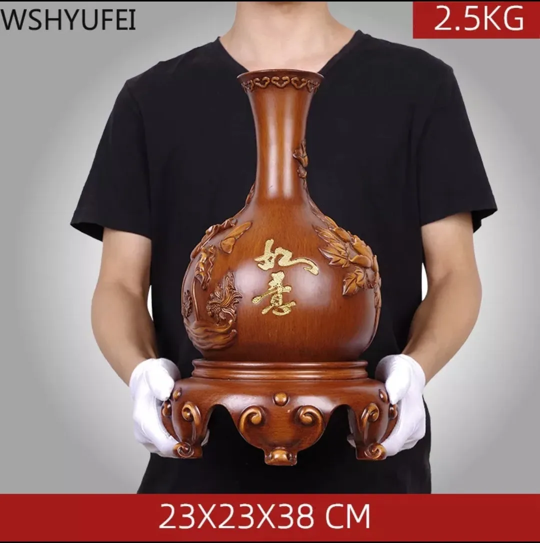 Chinese Feng Shui Lucky Wealth Vase Home/Office Decor Sculpture Craft Living Room TV Cabinet Fortune Ornament Housewarming Gift