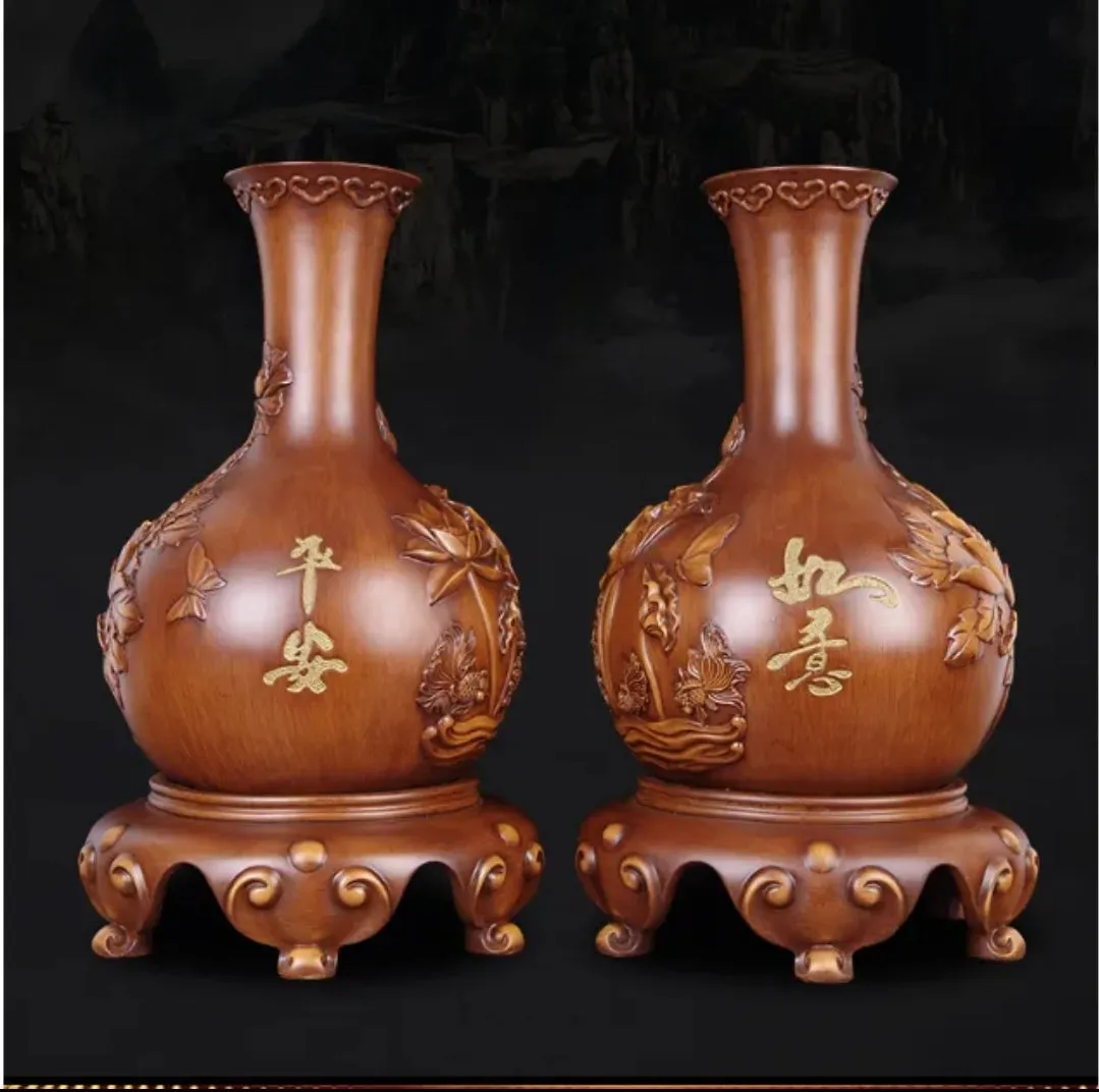 Chinese Feng Shui Lucky Wealth Vase Home/Office Decor Sculpture Craft Living Room TV Cabinet Fortune Ornament Housewarming Gift