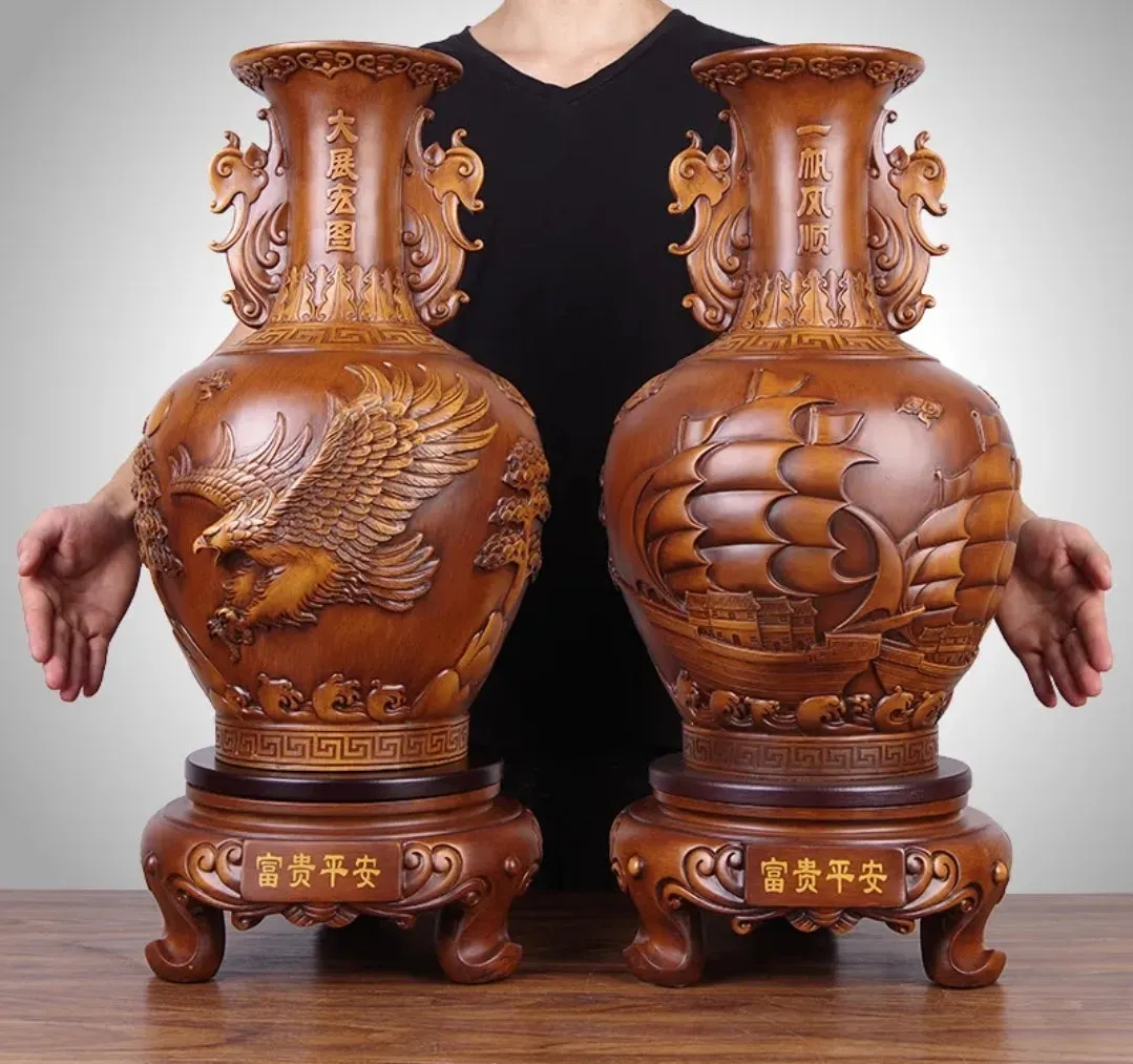Chinese Feng Shui Lucky Wealth Vase Home/Office Decor Sculpture Craft Living Room TV Cabinet Fortune Ornament Housewarming Gift