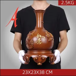 Chinese Feng Shui Lucky Wealth Vase Home/Office Decor Sculpture Craft Living Room TV Cabinet Fortune Ornament Housewarming Gift